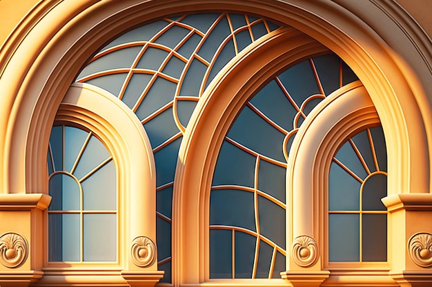 Closeup arched windows with beautiful rounded arch