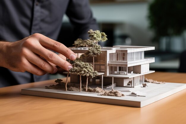 Closeup of architect model of house on table Ai Generated