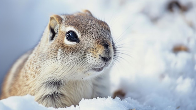 Photo closeup of an arctic ground squirrels nose twitching as it sniffs the cold crisp air outside its