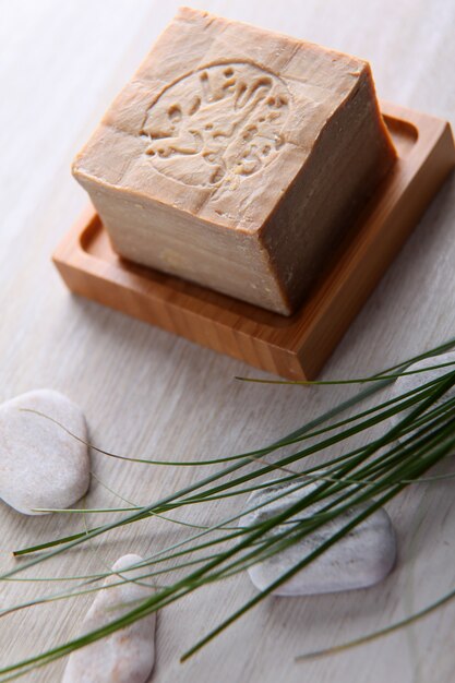 Closeup of argan handmade soap bar