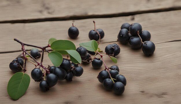 closeup of a aronia on a wooden table
