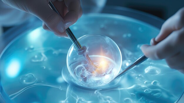 인간 난자의 근접 인공 수정 디지털 일러스트레이션 IVF 절차에 대한 예술적 매핑