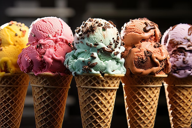 Крупный план ремесленных конусов мороженого