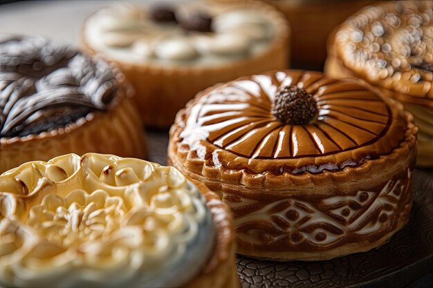 Closeup of artisanal pastry with intricate design and delicate flavors created with generative ai