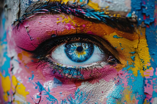 Closeup of an artistic blue eye painted in graffiti style with vibrant colors AI Generated