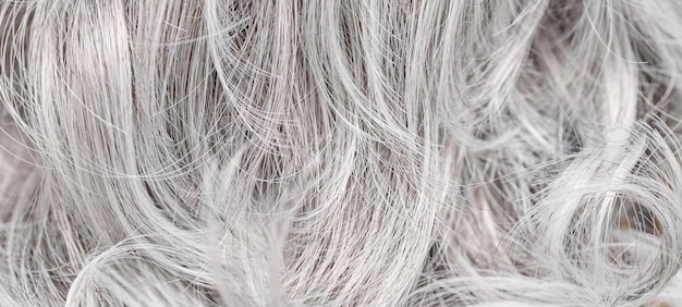 Closeup of ash blonde dyed hair toned curls background