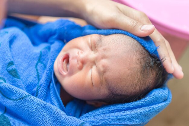 Closeup asian baby crythailand people