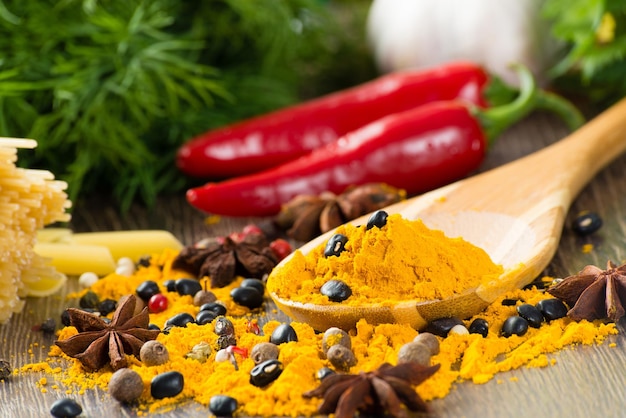 Photo closeup of asian spices