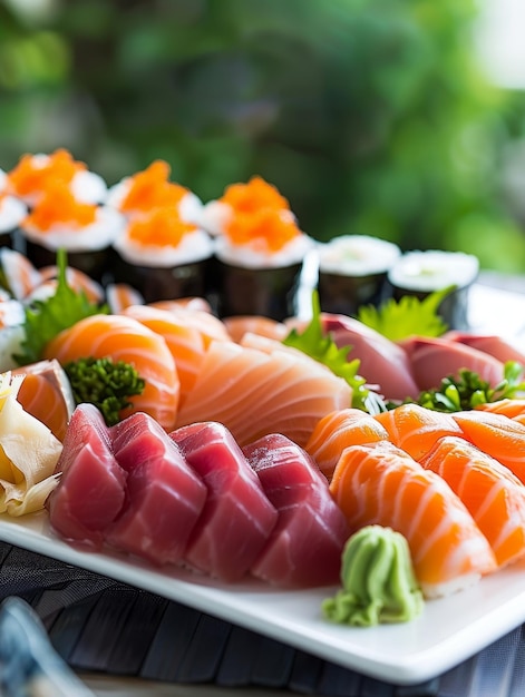 Closeup of assorted sushi with fresh ingredients vibrant colors and detailed textures