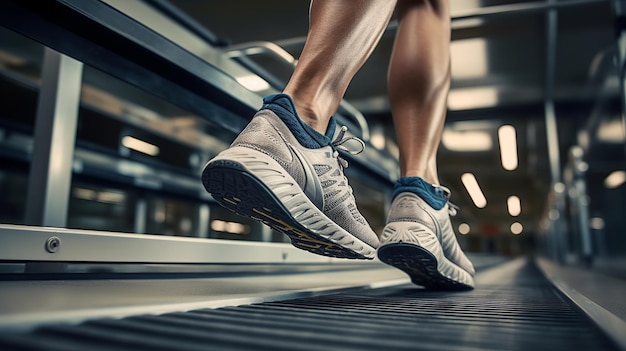 CloseUp of an Athlete's Running Feet on a Treadmill