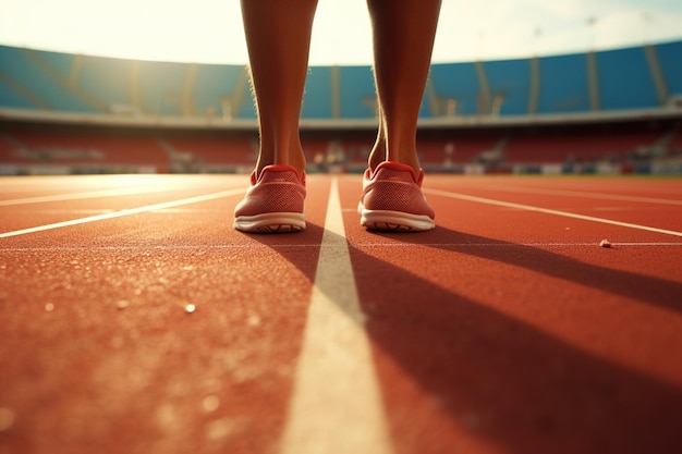 Closeup of an athlete039s starting position on an empty race track