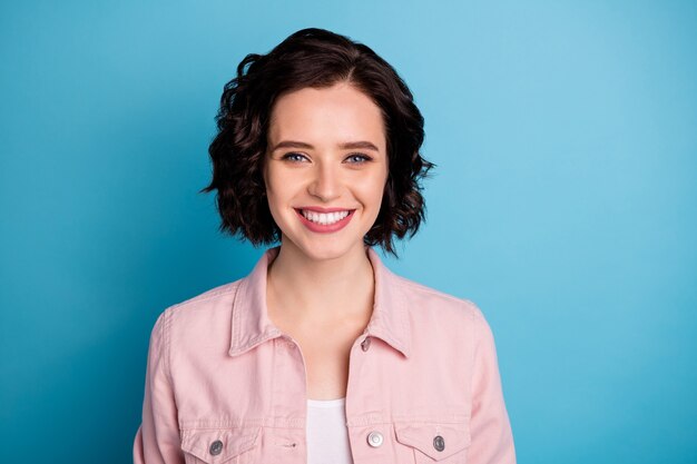 Closeup attractive pretty lady toothy beaming smiling