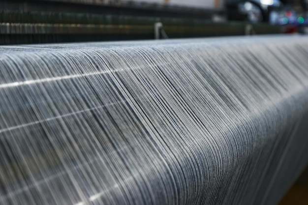 Closeup of an automatic loom without people Textile Production Line