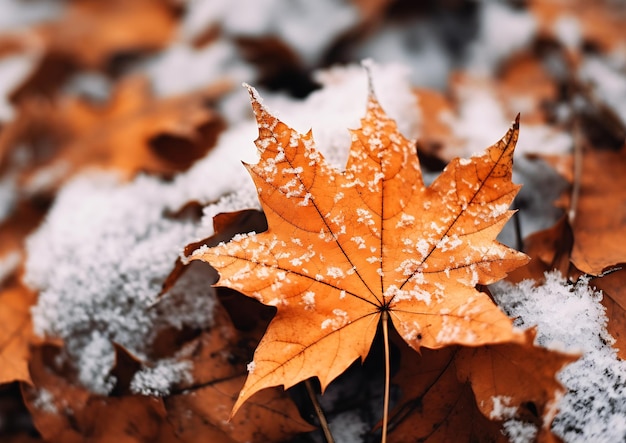 A Closeup of an Autumn Maple Leaf Laying on the Ground Covered