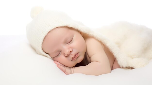 Closeup baby sleeping white background