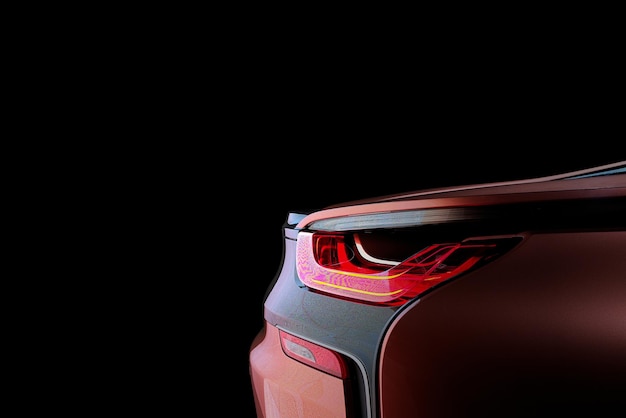 closeup back rearlight with led xenon light of brown sport modern car on black color background