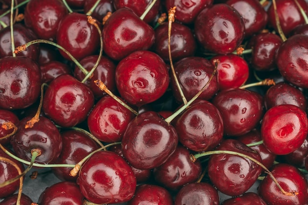 Closeup background of fresh ripe cherries