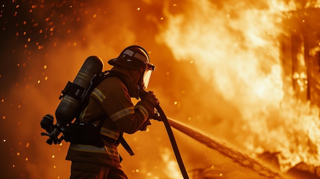 A closeup background material image photo of firefighters carrying out extinguishing activities