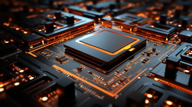 Closeup background of motherboard Circuit cpu microchip digital Ai generative illustration