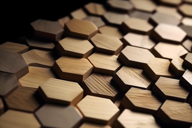 Closeup background of tiled hexagonal wooden dowel ends neural network generated art