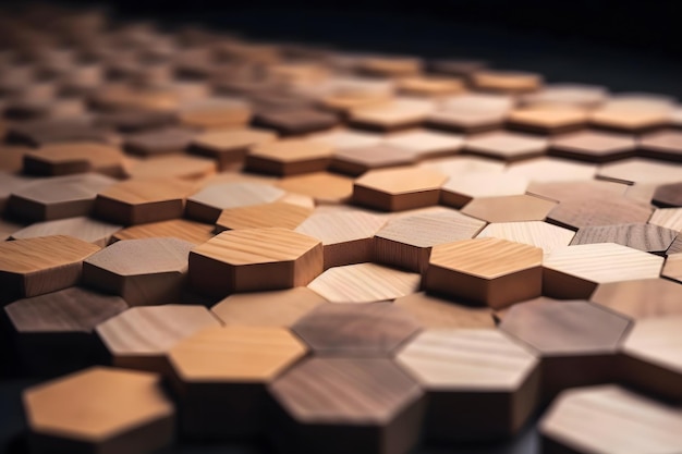 Closeup background of tiled hexagonal wooden dowel ends neural network generated art