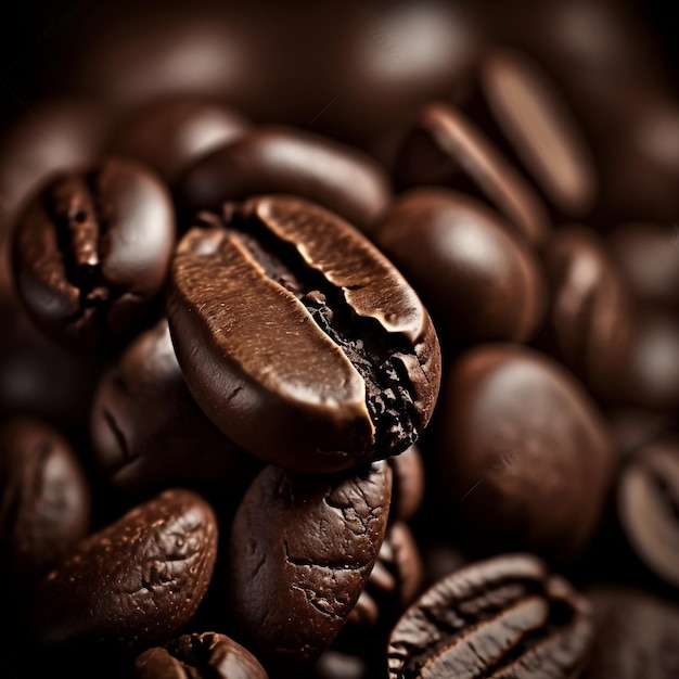 茶色のロースト コーヒー豆生成 AI の背景をクローズ アップ