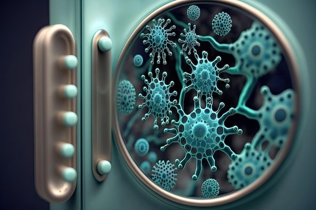 Foto un primo piano di batteri sulla maniglia di una porta che mostra le singole celle