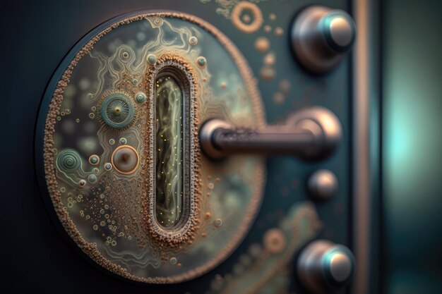 Closeup of bacteria on the door handle with focus on its intricate and diverse textures