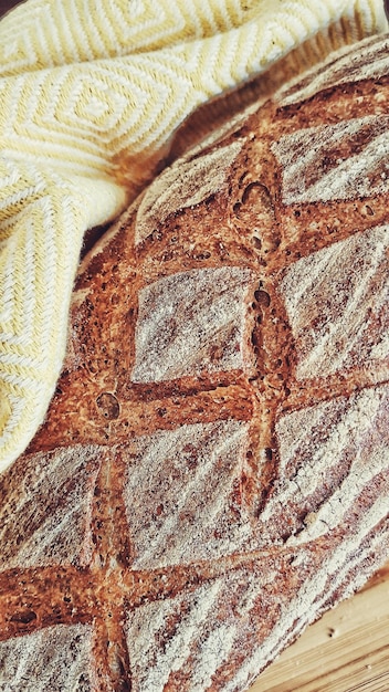 Closeup baguette bread on textile