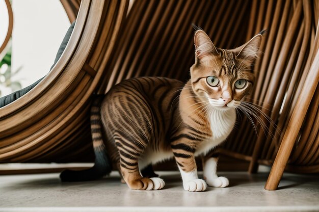 Photo a closeup of balinese kucing cat inside a round modern family room