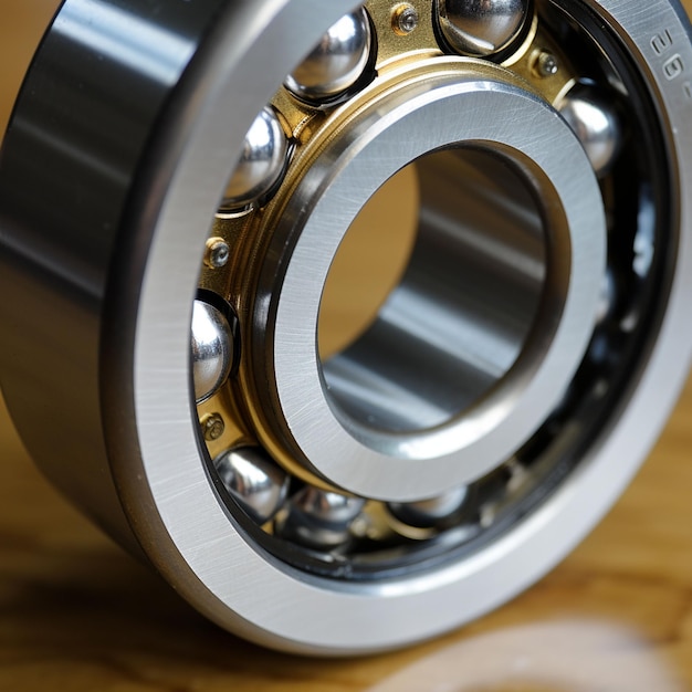 Photo closeup ball bearing on a wooden background ai generated