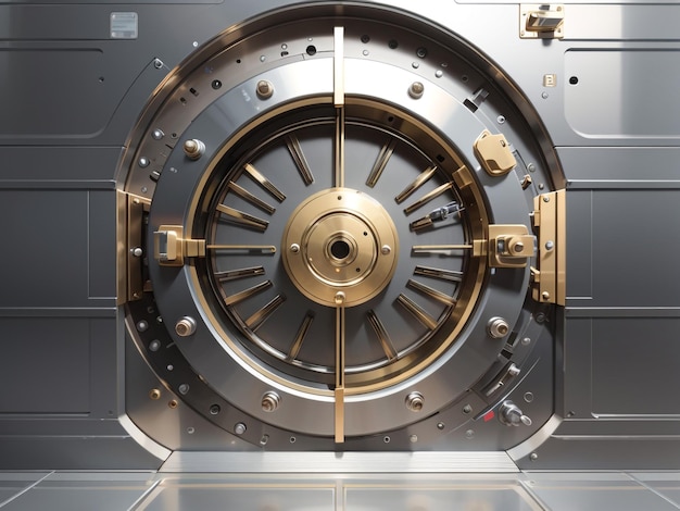 Closeup of Bank Vault Door 3D Rendering in Stylish Design