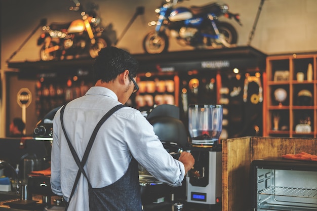 Closeup barista cafe coffee 