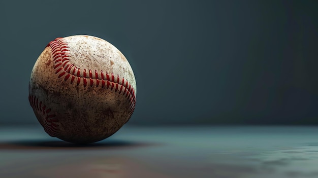 Photo a closeup of a baseball on a dark background the ball is old and scuffed with red stitching