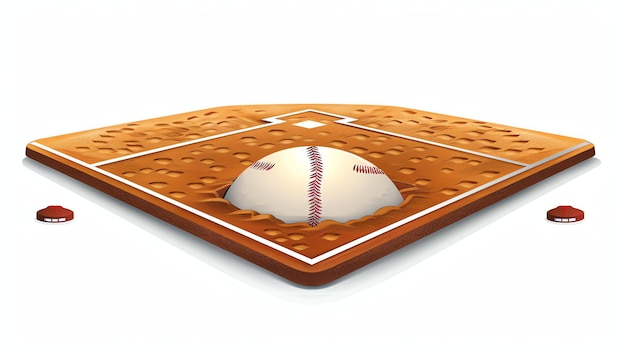 A closeup of a baseball field with the ball sitting on the infield dirt The image is in 3D and the field is lit by the sun