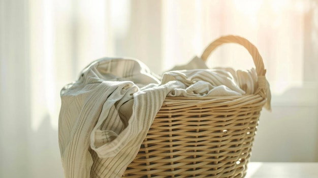 Closeup of a basket with dirty clothes in a laundry room Laundry Day