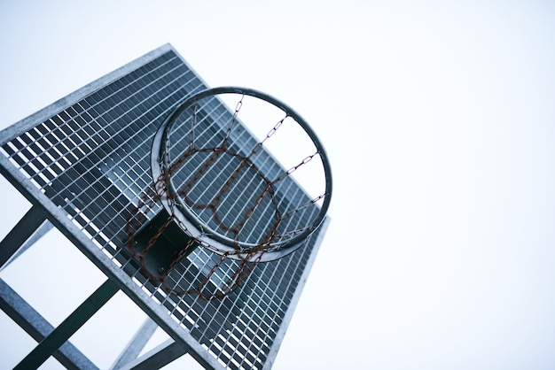 Closeup of a basketball net made metal