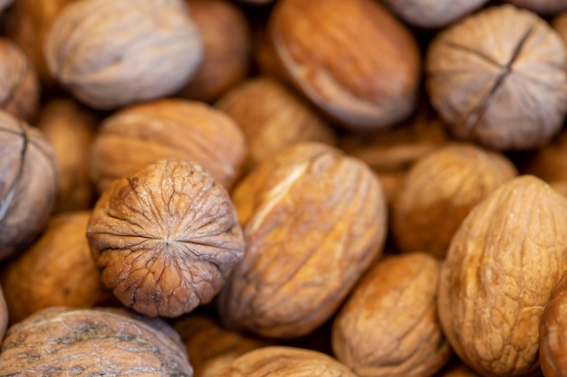 Closeup batch of walnuts