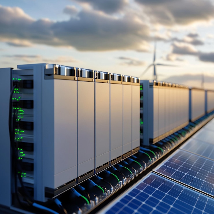 Photo a closeup of a battery storage system for solar or wind energy4