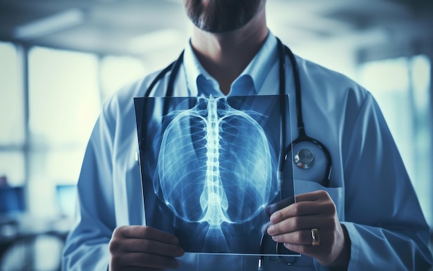 CloseUp of a Bearded Male Radiologist Holding a Lung Xray