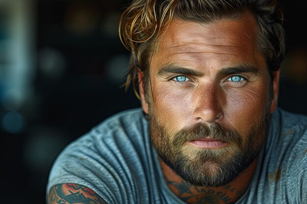 CloseUp of Bearded Man With Blue Eyes