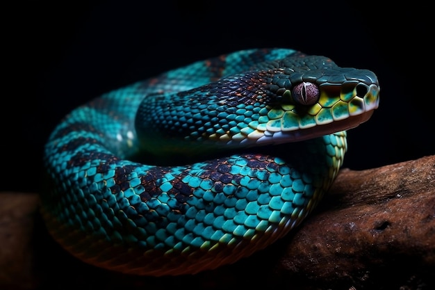 Closeup on a beautiful bright snake in the wild Generative AI