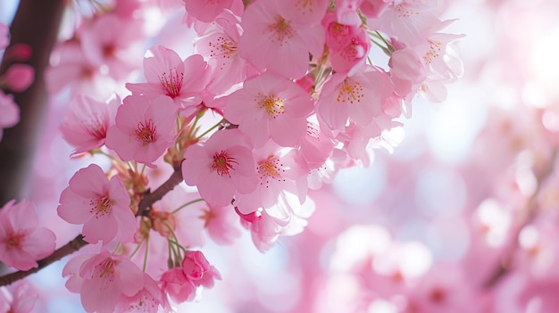 closeup beautiful cherry blossoms blooming Generative Ai