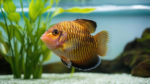 Closeup of a beautiful corydoras fish in an aquarium