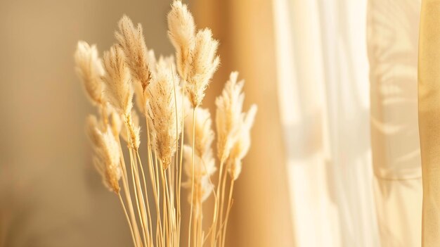 Photo closeup of beautiful creamy dry grass bouquet bunny tail lagurus ovatus plant agains generative ai