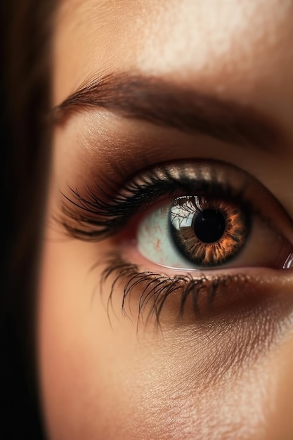 A closeup of a beautiful female eye shows stunning natural makeup Generative AI