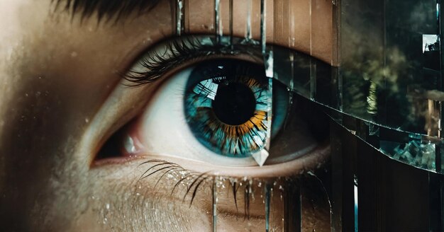 깨진 유리 효과와 함께 아름다운 여성 눈의 클로즈업 판타지 이미지 ai 생성