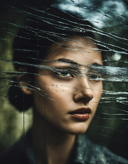 Клоуз-ап красивого женского глаза с эффектом разбитого стекла Фантастическое изображение ai generative