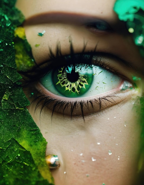 Photo closeup of beautiful female eye with broken glass effect fantasy image ai generative