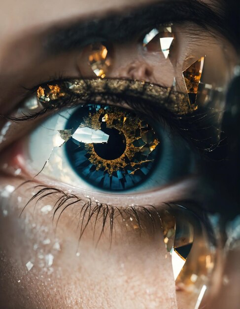 Closeup of beautiful female eye with broken glass effect Fantasy image ai generative